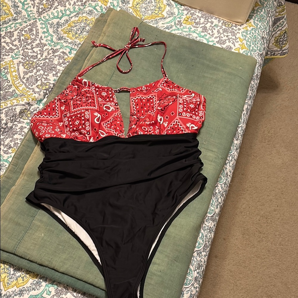 Women’s One Piece Swimsuit - Red and Black